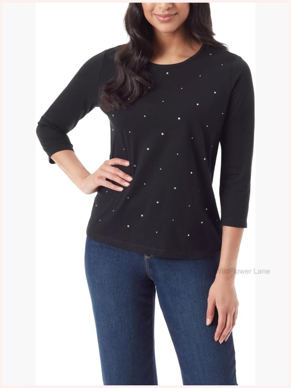 3/4 Sleeve Soft Knit Top - Crew Neck Tunic Tee
